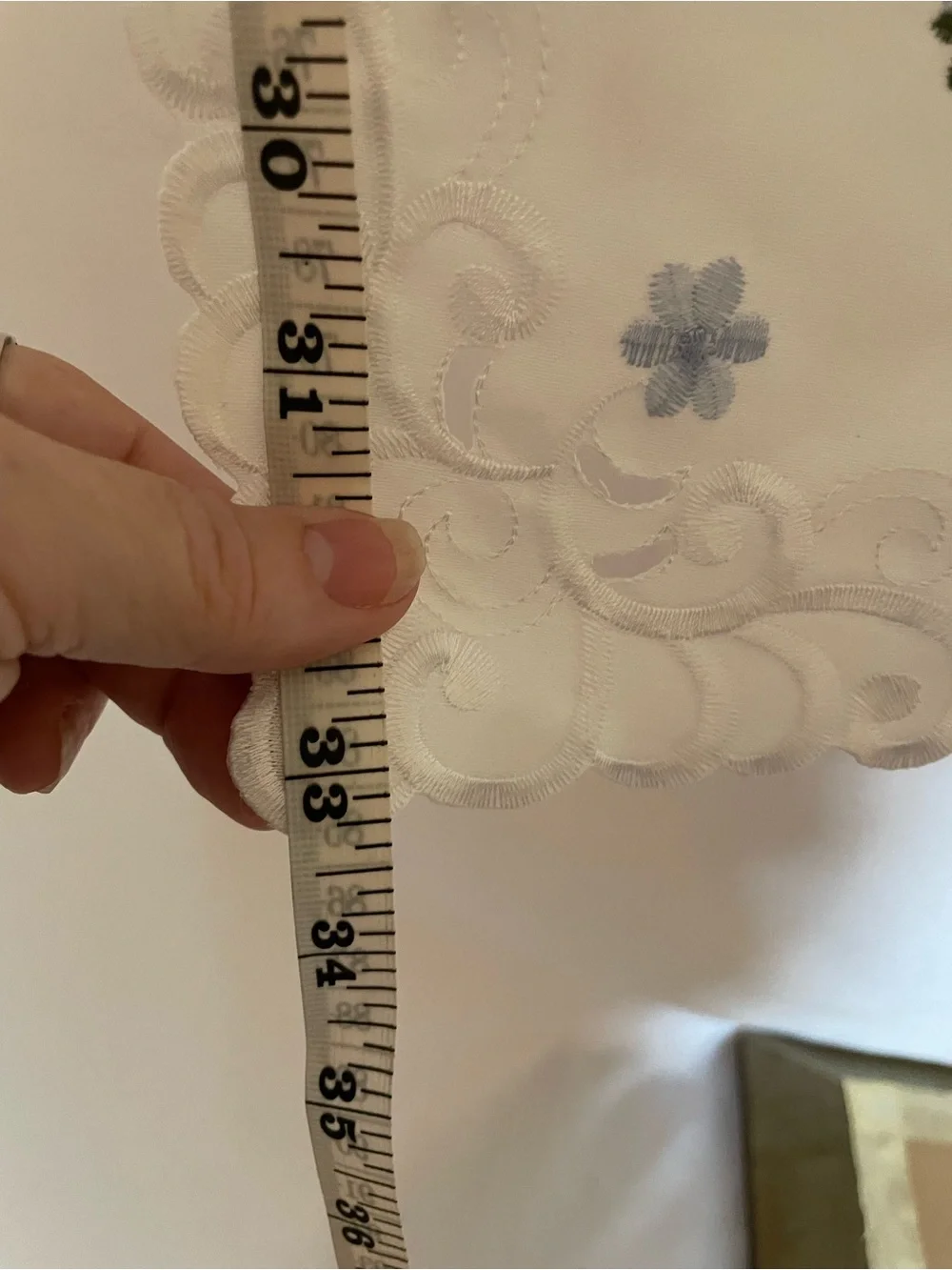 Embroidered Blue Floral Linen Runner & Doily Set